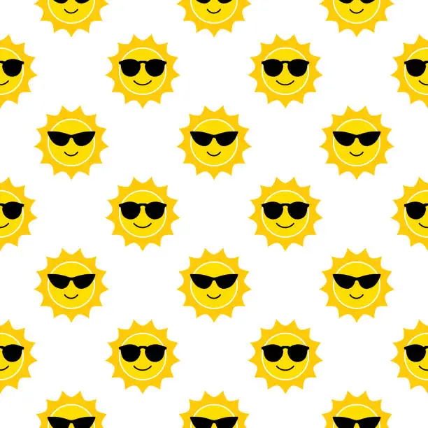 Vector illustration of Cute Sun Faces Seamless Pattern