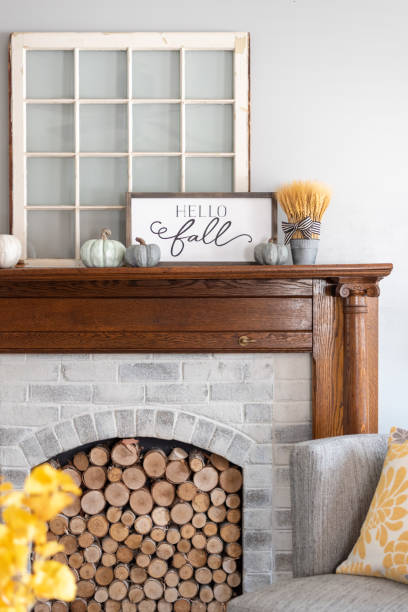 istock Hello fall sign on the mantel - autumn style for the home 1269162799