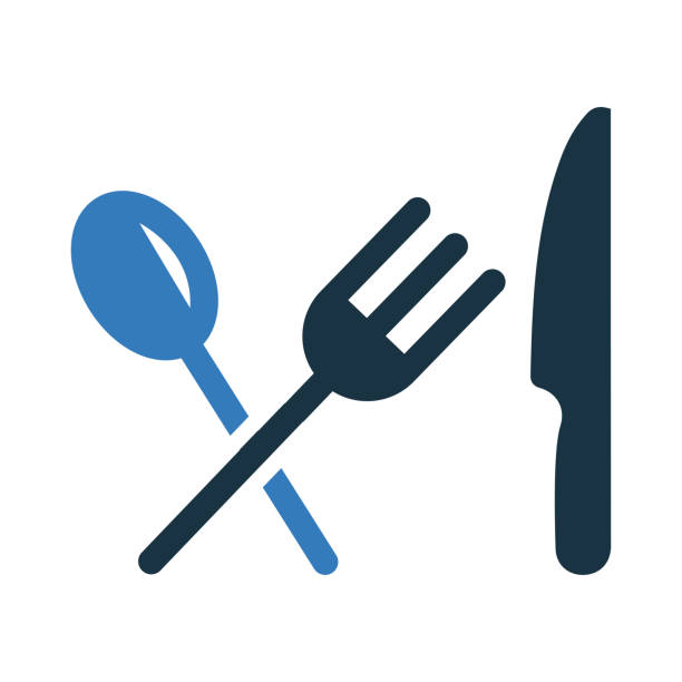 ешьте, еда, значок ресторана. простой вектор на изолированном белом фоне - table knife illustrations stock illustrations