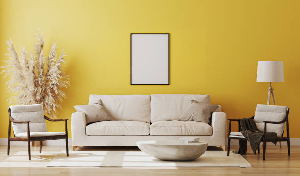 istock Blank picture frame mock up in yellow room interior , 3d rendering 1269163729