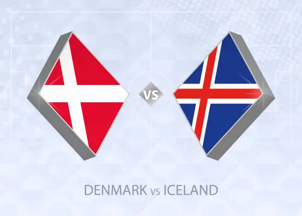Vector illustration of Denmark vs Iceland, League A, Group 2. European Football Competition.
