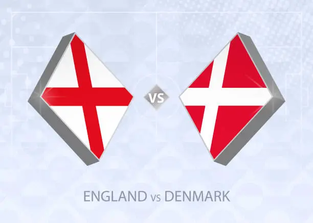 Vector illustration of England vs Denmark, League A, Group 2. European Football Competition.