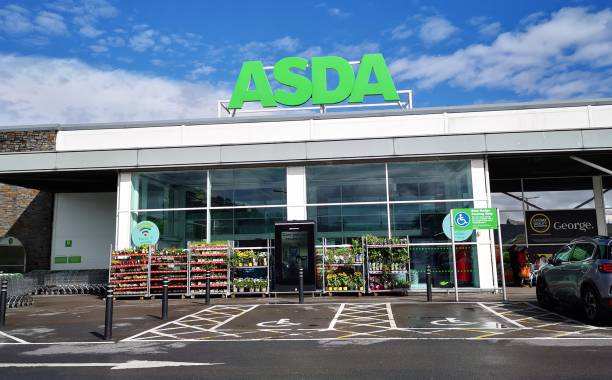 Asda Supermarket - UK Swansea, UK: August 27, 2020: Asda Supermarket. Asda Stores Limited is an American-owned, British-founded supermarket retailer, headquartered in Leeds, West Yorkshire. asda photos stock pictures, royalty-free photos & images