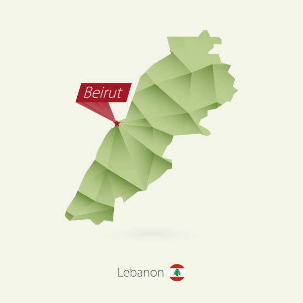 Green gradient low poly map of Lebanon with capital Beirut Green gradient low poly map of Lebanon with capital Beirut beirut illustrations stock illustrations