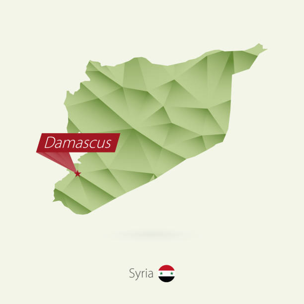 grünen farbverlauf low-poly-karte von syrien mit hauptstadt damaskus - syria map cartography damascus stock-grafiken, -clipart, -cartoons und -symbole