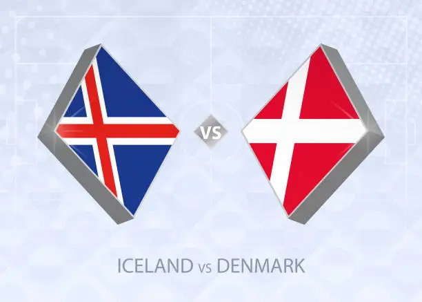 Vector illustration of Iceland vs Denmark, League A, Group 2. European Football Competition.