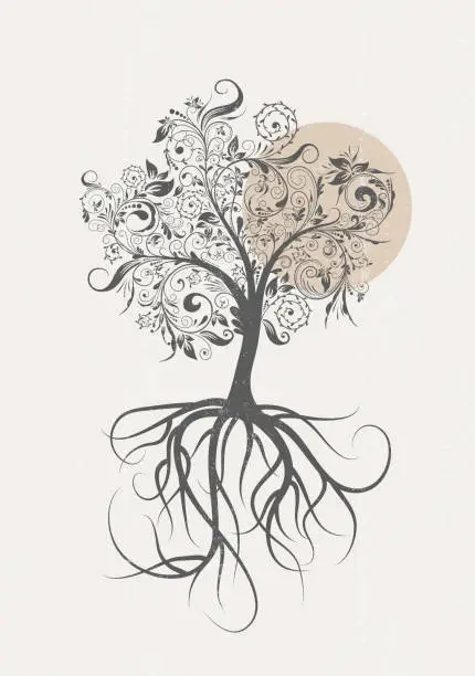 Vector illustration of Tree of life wall art print family love symbol