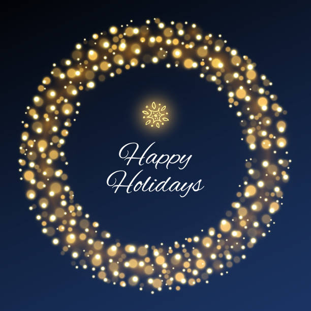 ilustrações de stock, clip art, desenhos animados e ícones de simple golden lights christmas circle - christmas lights wreath christmas blue