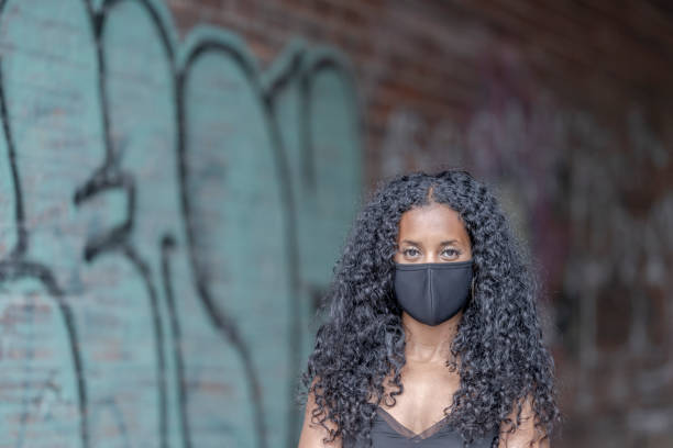 istock African American woman wearing a protective face mask 1269174458
