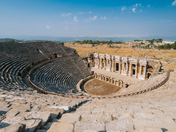 Hierapolis Theater in Turkey Capital Cities, Famous Place, Stone Material, Pamukkale, Hierapolis greek amphitheater stock pictures, royalty-free photos & images
