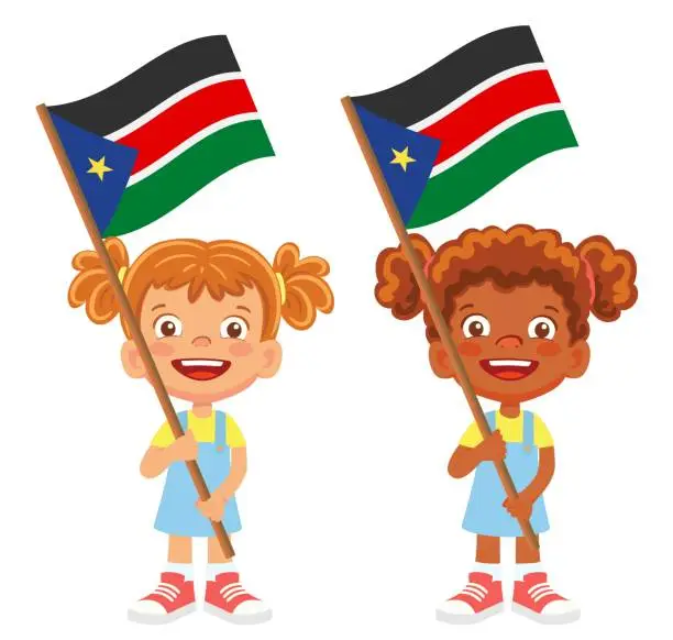 Vector illustration of Child holding South Sudan flag