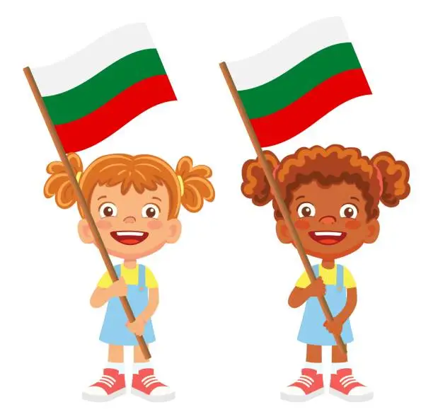 Vector illustration of Child holding Bulgaria flag