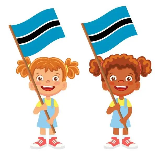 Vector illustration of Child holding Botswana flag