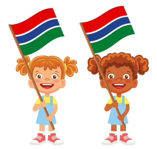 Vector illustration of Child holding Gambia flag