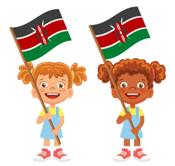 Vector illustration of Child holding Kenya flag