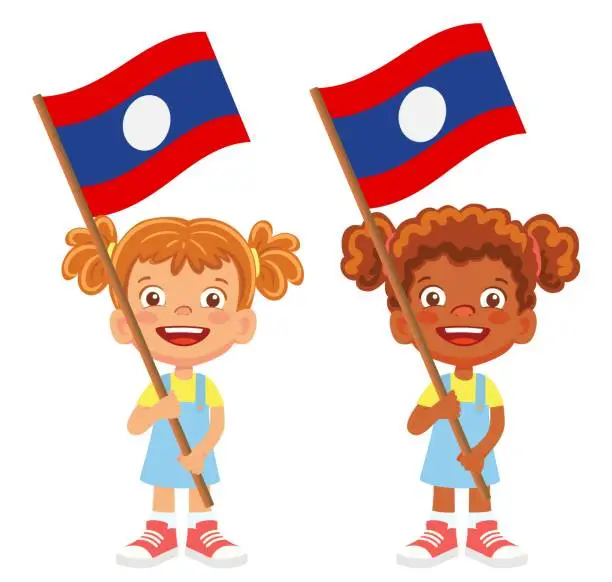 Vector illustration of Child holding Laos flag