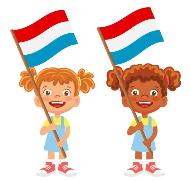 Vector illustration of Child holding luxembourg flag