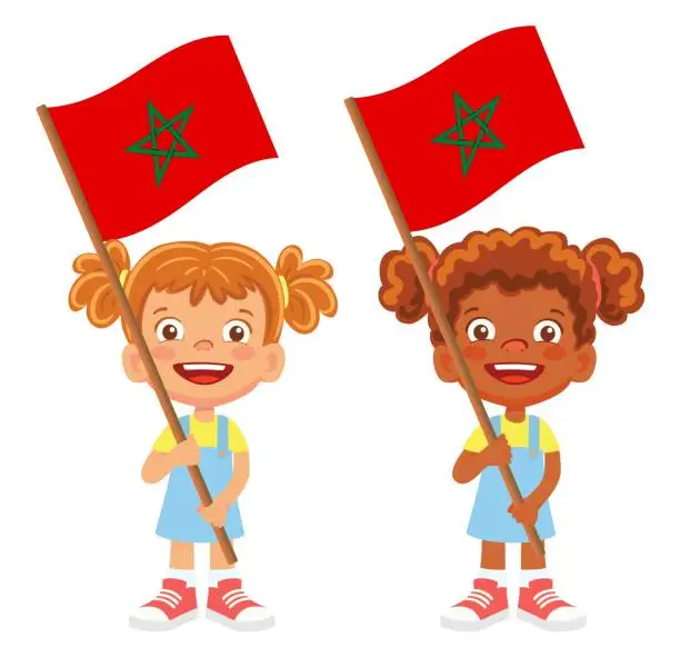 Vector illustration of Child holding Morocco flag