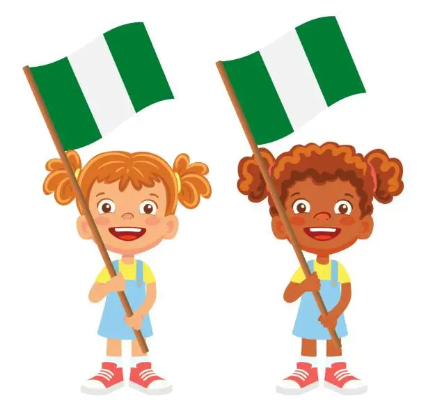 Vector illustration of Child holding Nigeria flag