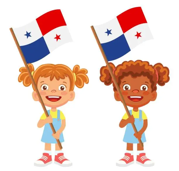 Vector illustration of Child holding Panama flag