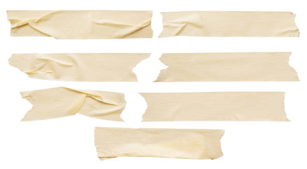 colección de cintas de papel adhesivo amarillo aislada sobre fondo blanco - packaging tape fotografías e imágenes de stock