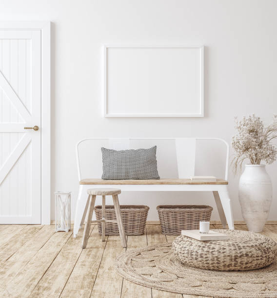 istock Mockup frame in farmhouse living room interior 1269203385