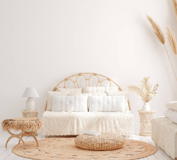 istock Scandi-Boho style living room interior, wall mockup 1269203386