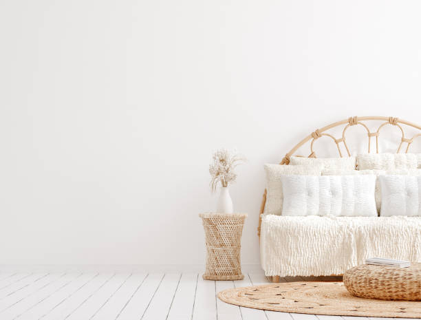 istock Scandi-Boho style living room interior, wall mockup 1269203388
