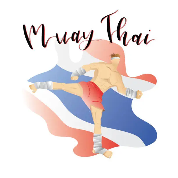 Vector illustration of Thai Boxing Character with Calligraphy Text