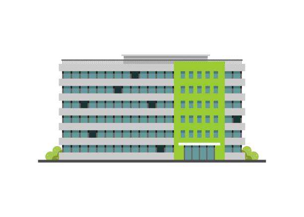 Large office building. Simple flat illustration simple flat illustration of an office building. store wall surrounding wall facade stock illustrations