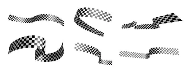 Vector illustration of Finish black and white checkered flag waving in the wind divided into layers. Auto and motorcycle races, sports competitions, victory and defeat in sports. Vector