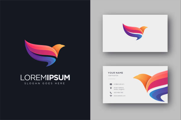 Abstract colorful flying bird vector icon and business card Abstract colorful flying bird vector icon and business card hawk bird stock illustrations