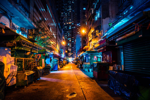 Wanchai night street, Hong Kong Wanchai night street, Hong Kong chinese slum stock pictures, royalty-free photos & images