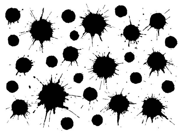 ilustrações de stock, clip art, desenhos animados e ícones de ink drop splats. background with black ink blots. - blob black splattered spotted