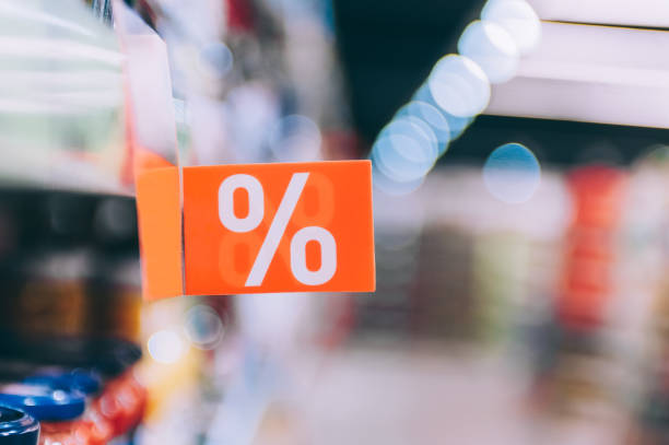 Bright discount label on the shop window