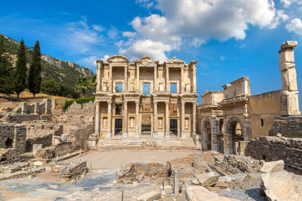 Celsus Library in Ephesus, Turkey Ruins of Celsus Library in ancient city Ephesus, Turkey in a beautiful summer day celsus library photos stock pictures, royalty-free photos & images