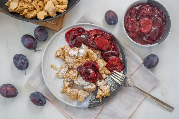 Austrian Kaiserschmarrn 
Pancake dessert with plums