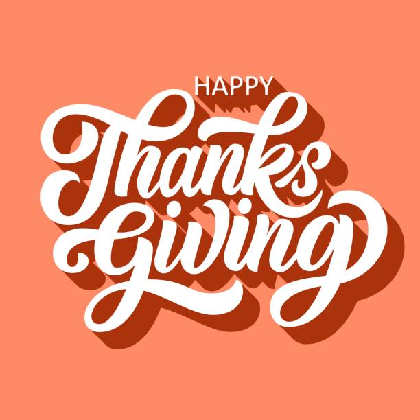 illustrations, cliparts, dessins animés et icônes de lettrage heureux de main de brosse de thanksgiving avec l’ombre 3d - holiday happiness calligraphy greeting card