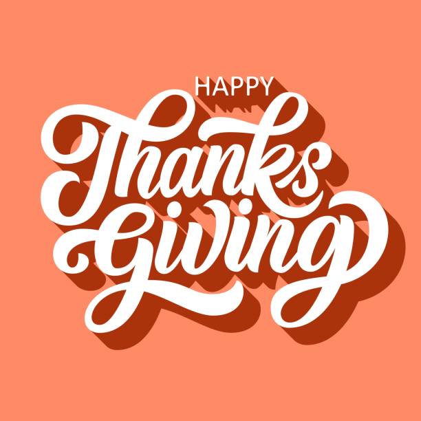 счастливый благодарения кисти ручной надписи с 3d тенью - thanksgiving stock illustrations