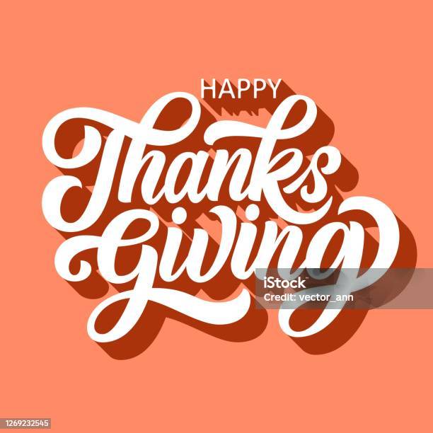 Happy Thanksgiving Brush Hand Lettering With 3d Shadow Stock Illustration - Download Image Now