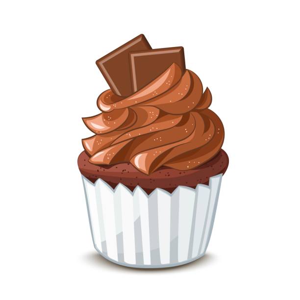 Hand Drawn Chocolate Cupcake With Cacao Cream Cartoon Colorful Food Sketch  Isolated On White Background Stock Illustration - Download Image Now -  iStock