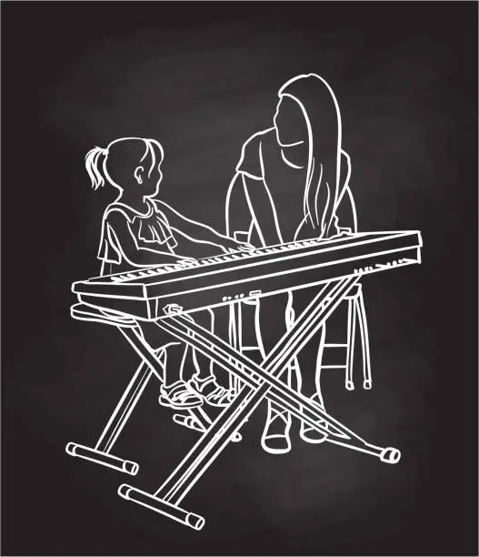 Vector illustration of First Piano Lesson Chalkboard