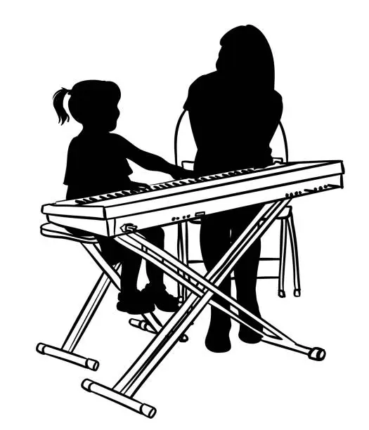 Vector illustration of First Piano Lesson Silhouette