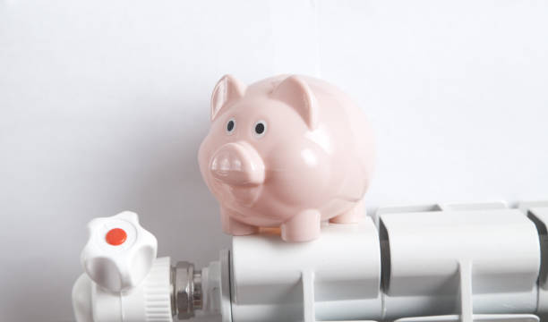 istock Piggy bank on radiator. Energy saving 1269235817
