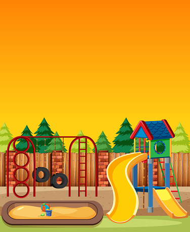 Ilustración de Parque Infantil En El Parque Con Rojo Y Amarillo Cielo Claro  Estilo De Dibujos Animados y más Vectores Libres de Derechos de Aire libre  - iStock