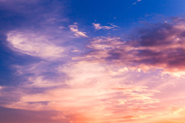 Colorful cloudy sky, tropical sunset. Natural background