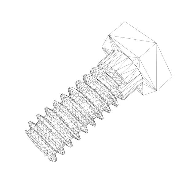 Wireframe bolt threaded from black lines on a white background. 3D. Vector illustration Wireframe bolt threaded from black lines on a white background. 3D. Vector illustration. screw industry bolt nut stock illustrations