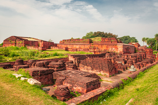 the ruins of nalanda image is taken at nalanda bihar india. it was a massive Buddhist monastery in the ancient kingdom of Magadha. It was a center of learning from the 5th century to 12th century.
