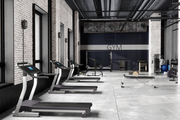 モダン ラグ��ジュアリー ジム インテリア - treadmill gym health club exercising ストックフォトと画像