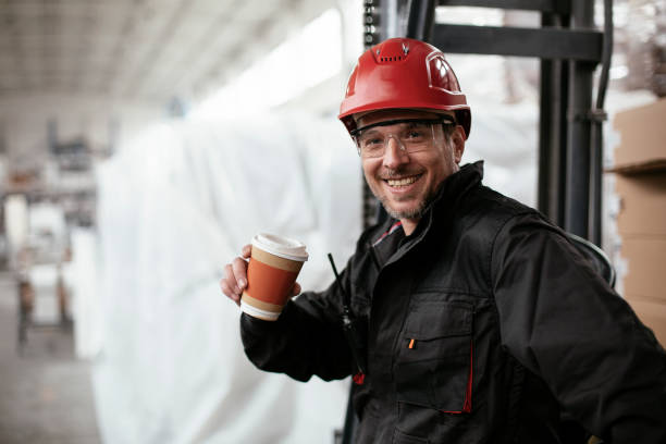istock Man drinking coffee in factory. 1269251437